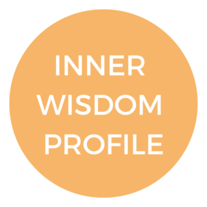 yellow circle with white text,  "inner wisdom profile"
