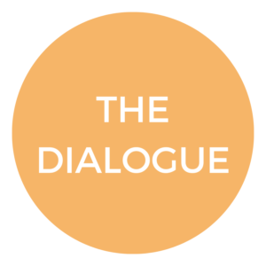 yellow circle with white text, "the dialogue"