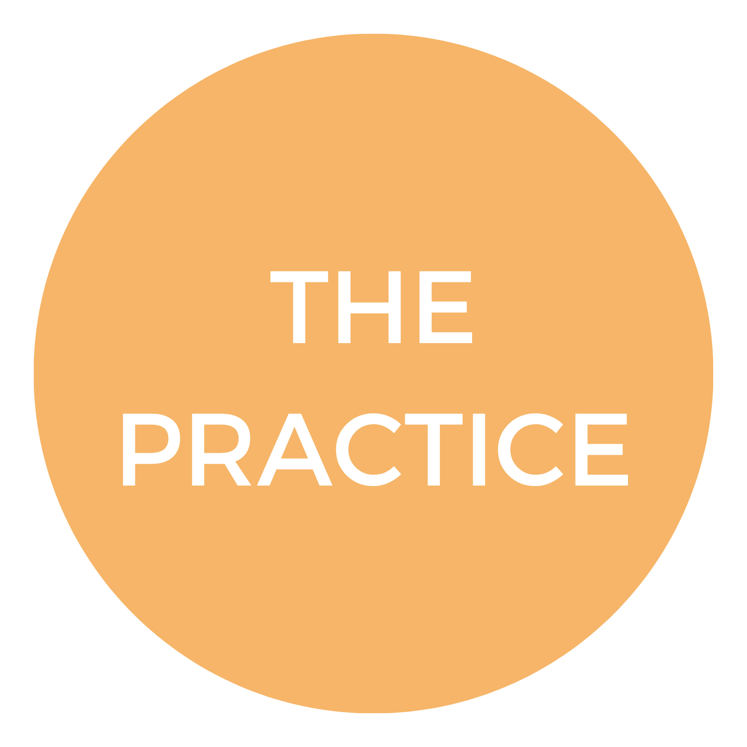 yellow circle with white text, "the practice"